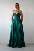 Bella Luxe Aline Satin Gown | Emerald - Oh Hello Clothing
