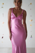 Bethanie Soft Satin Maxi Dress | Bright Pink - Oh Hello Clothing