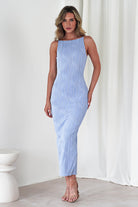 Brighton Textured Bodycon Midaxi Dress | Blue | Oh Hello Clothing | XS (6)