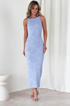 Brighton Textured Bodycon Midaxi Dress | Blue | Oh Hello Clothing | XS (6)