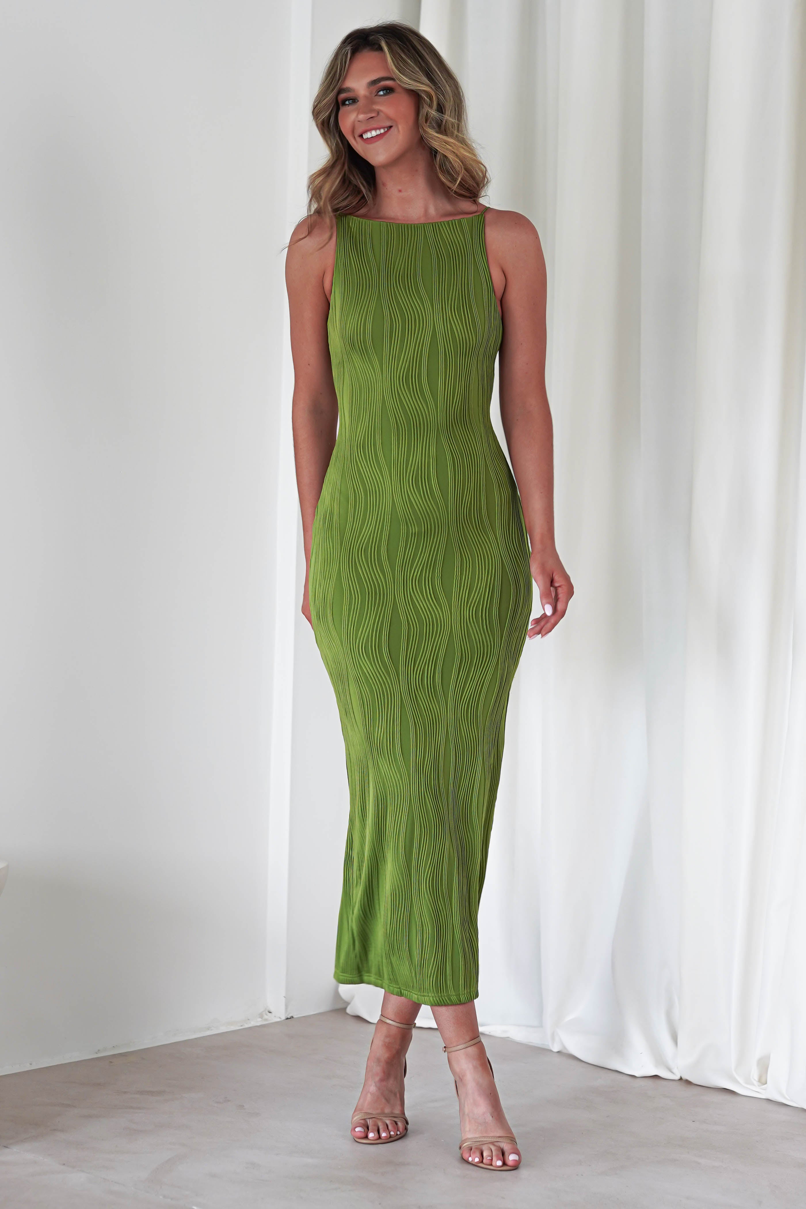 Brighton Textured Bodycon Midaxi Dress | Green | Oh Hello Clothing | XS (6)