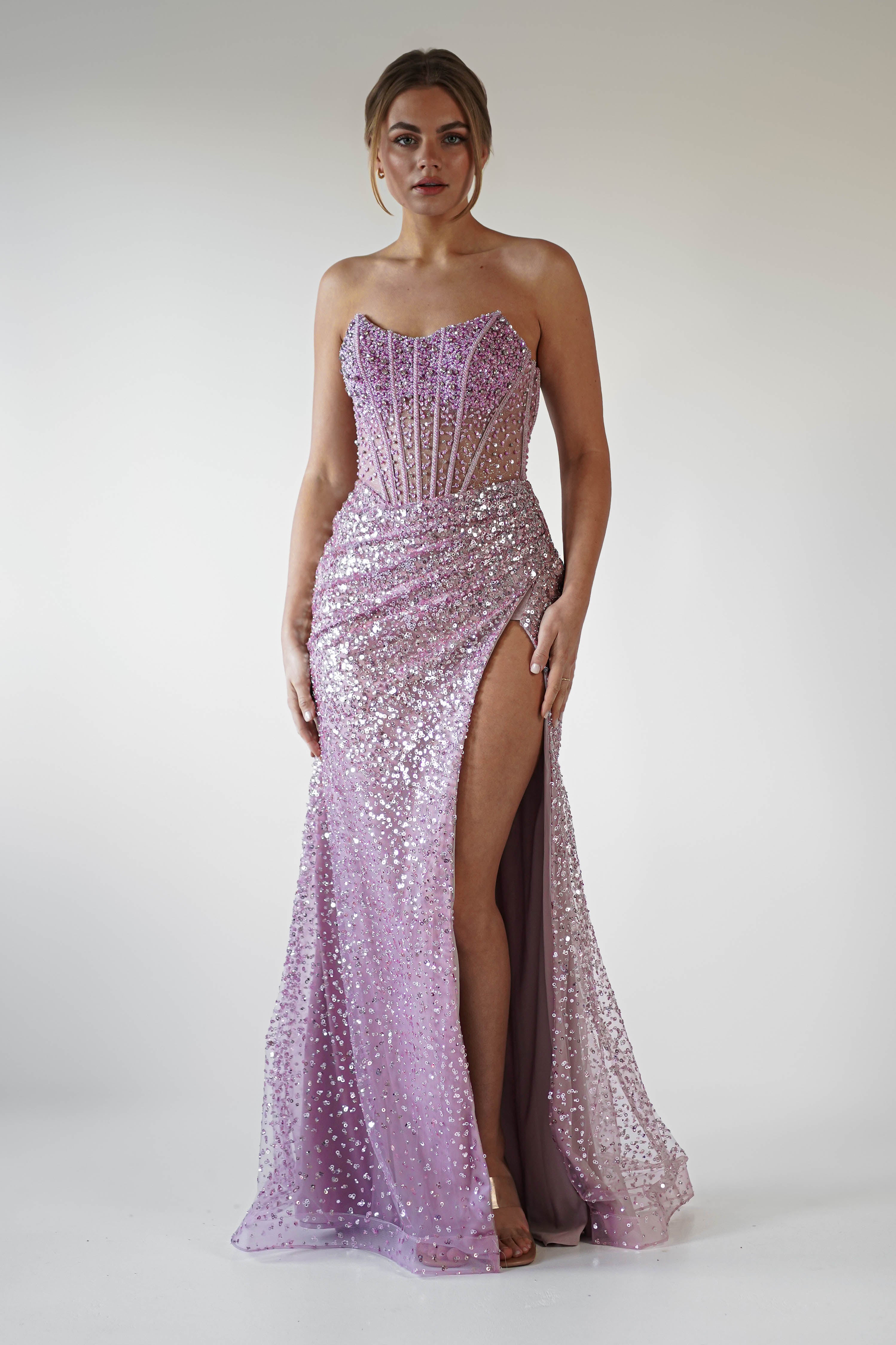 Cadenza Beaded Corset Gown | Mauve | Oh Hello Clothing | XS (6)