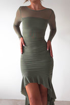 Carlson Mesh Midaxi Dress | Olive | Oh Hello Clothing | XS (6)