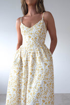 Carolyn Floral Print Maxi Dress | Yellow Print | Oh Hello Clothing | XS (6)