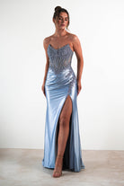 Caspian Embellished Bodycon Gown | Dusty Blue | Oh Hello Clothing | XS (6)