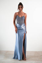 Caspian Embellished Bodycon Gown | Dusty Blue | Oh Hello Clothing | XS (6)