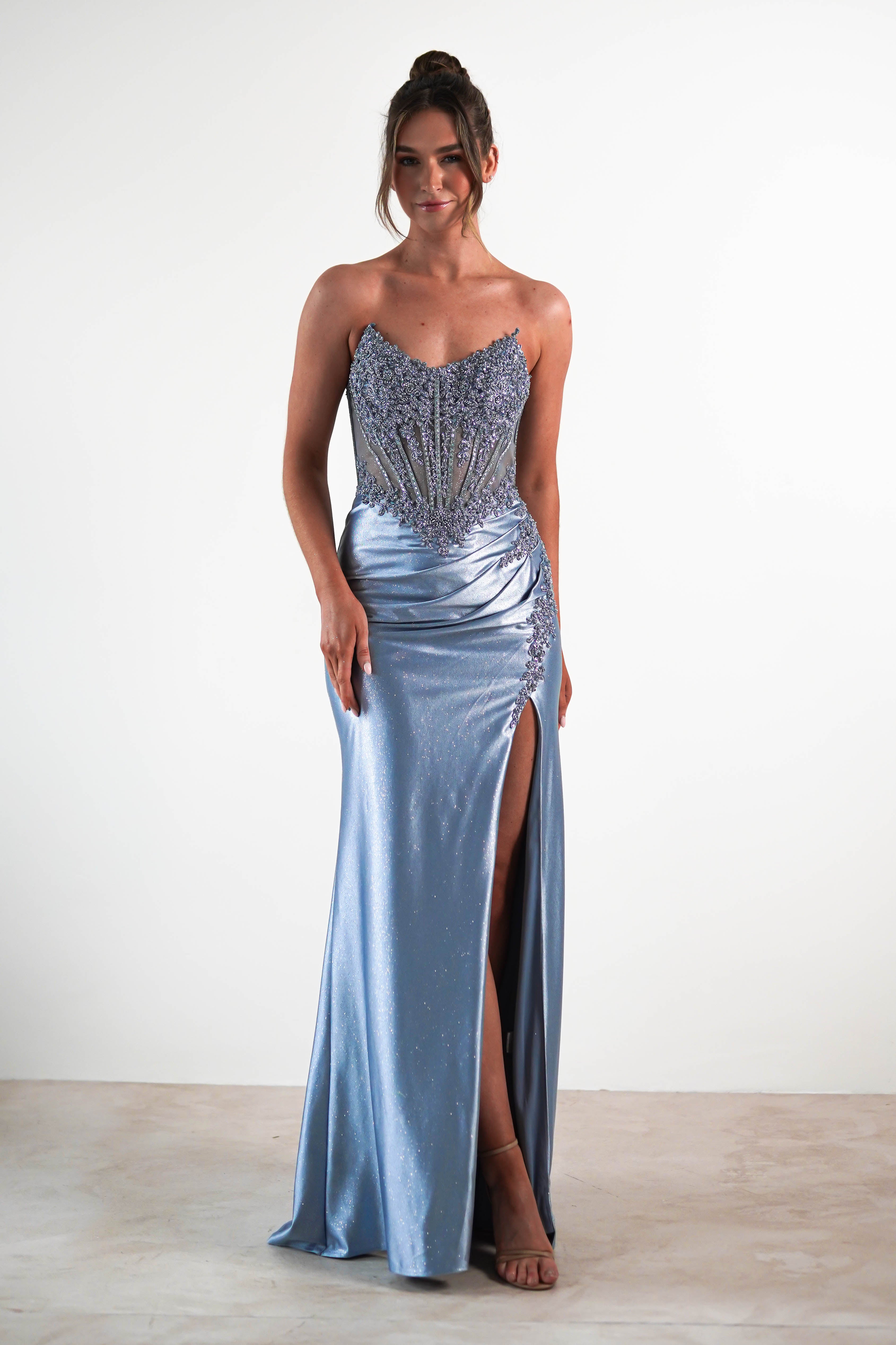 Caspian Embellished Bodycon Gown | Dusty Blue | Oh Hello Clothing | XS (6)