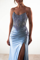 Caspian Embellished Bodycon Gown | Dusty Blue - Oh Hello Clothing