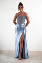 Caspian Embellished Bodycon Gown | Dusty Blue | Oh Hello Clothing | XS (6)