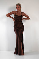 Celinee Satin Maxi Gown | Brown | Oh Hello Clothing | XS (6)