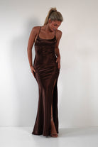 Celinee Satin Maxi Gown | Brown | Oh Hello Clothing | XS (6)