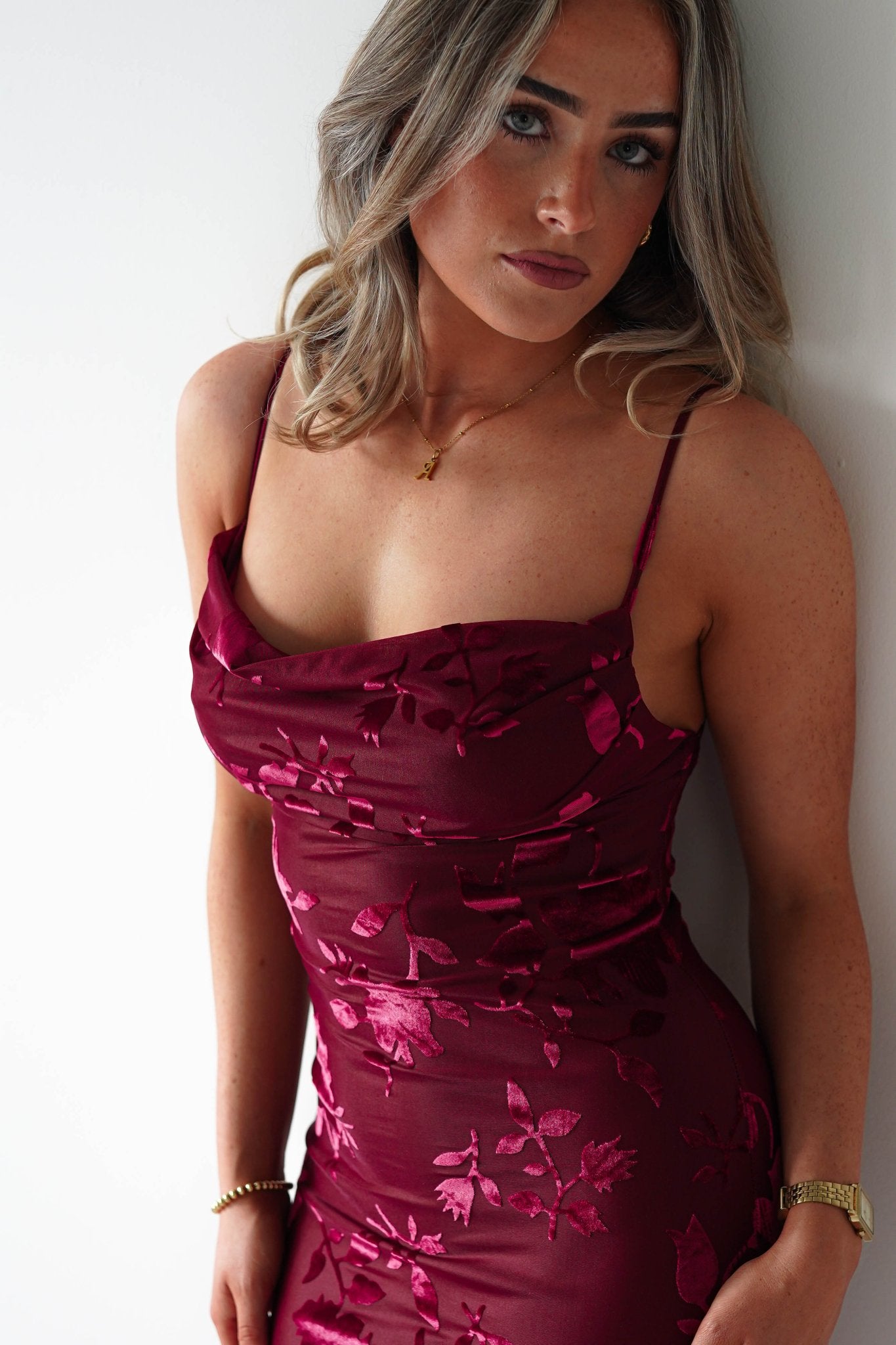 Dahlia Floral Jacquard Maxi Dress | Wine | Oh Hello Clothing | XS (6)