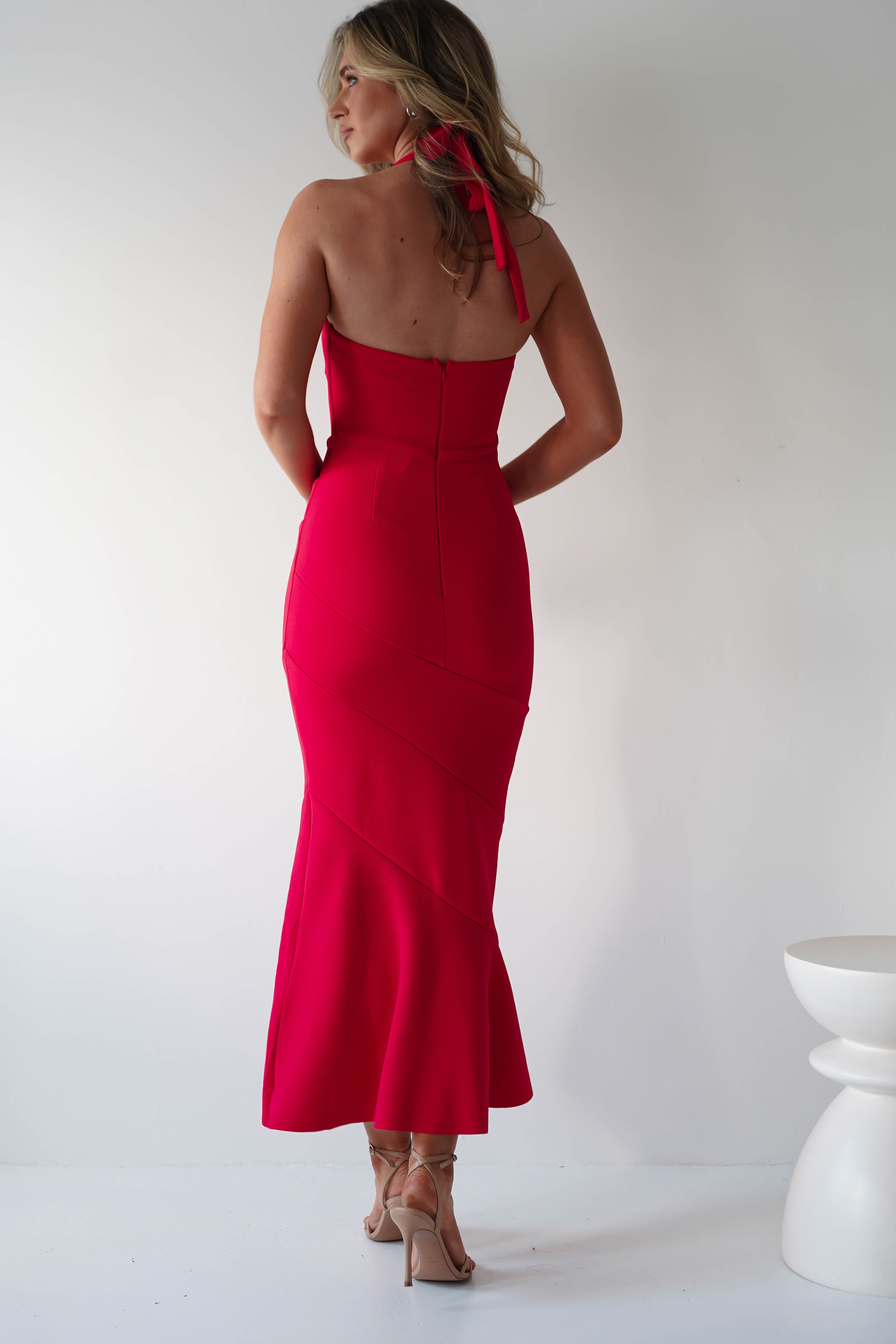 Damaris Textured Midi Dress | Red | Oh Hello Clothing | XS (6)
