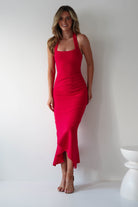Damaris Textured Midi Dress | Red | Oh Hello Clothing | XS (6)