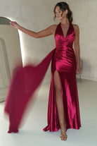Daniella Halterneck Gown | Berry Red - Oh Hello Clothing