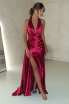 Daniella Halterneck Gown | Berry Red - Oh Hello Clothing