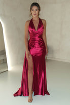 Daniella Halterneck Gown | Berry Red - Oh Hello Clothing