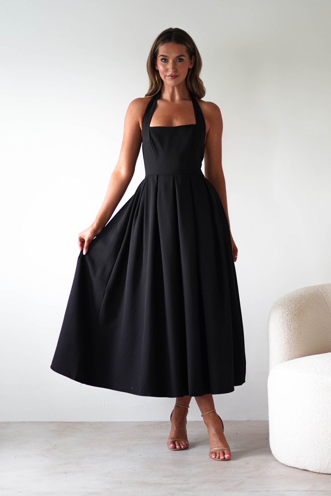 Daria Halter Neck Midi Dress | Black | Oh Hello Clothing | XS (6)