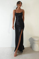 Celinee Satin Maxi Gown | Black - Oh Hello Clothing