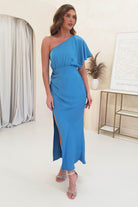 Jenna Soft Satin One Shoulder Maxi | Blue | Oh Hello Clothing | XS (6)