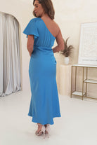 Jenna Soft Satin One Shoulder Maxi | Blue | Oh Hello Clothing | XS (6)