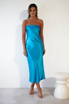 Lucia Soft Satin Slip Midi Dress | Turquoise - Oh Hello Clothing