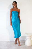 Lucia Soft Satin Slip Midi Dress | Turquoise - Oh Hello Clothing