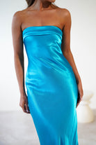 Lucia Soft Satin Slip Midi Dress | Turquoise - Oh Hello Clothing