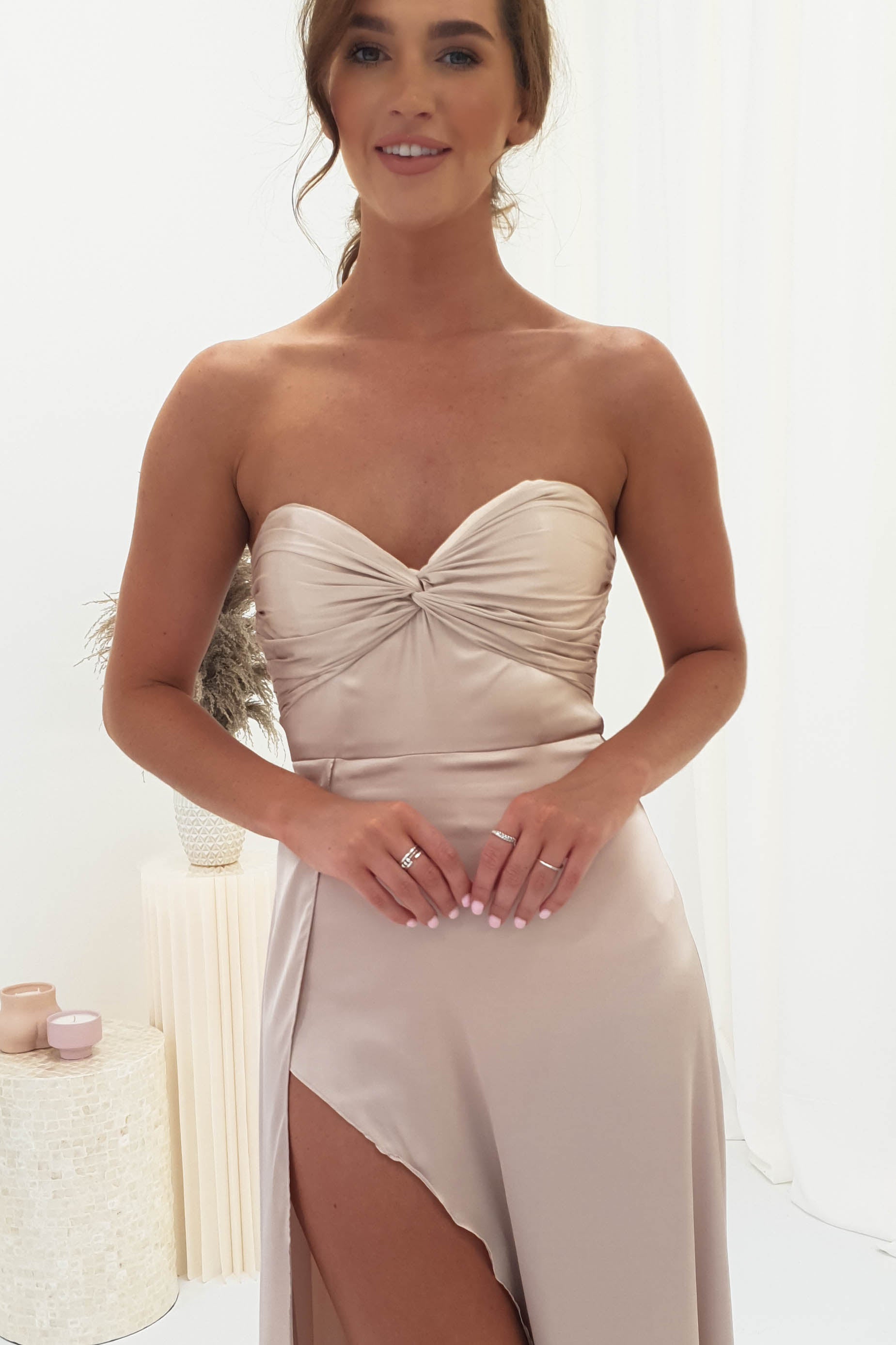 Krysta Soft Satin Long Strapless Gown | Champagne | Oh Hello Clothing | S (8)