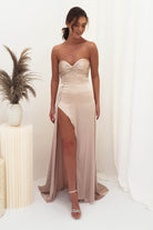 Krysta Soft Satin Long Strapless Gown | Champagne | Oh Hello Clothing | S (8)