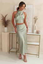 Imogen Satin Maxi Skirt | Sage - Oh Hello Clothing
