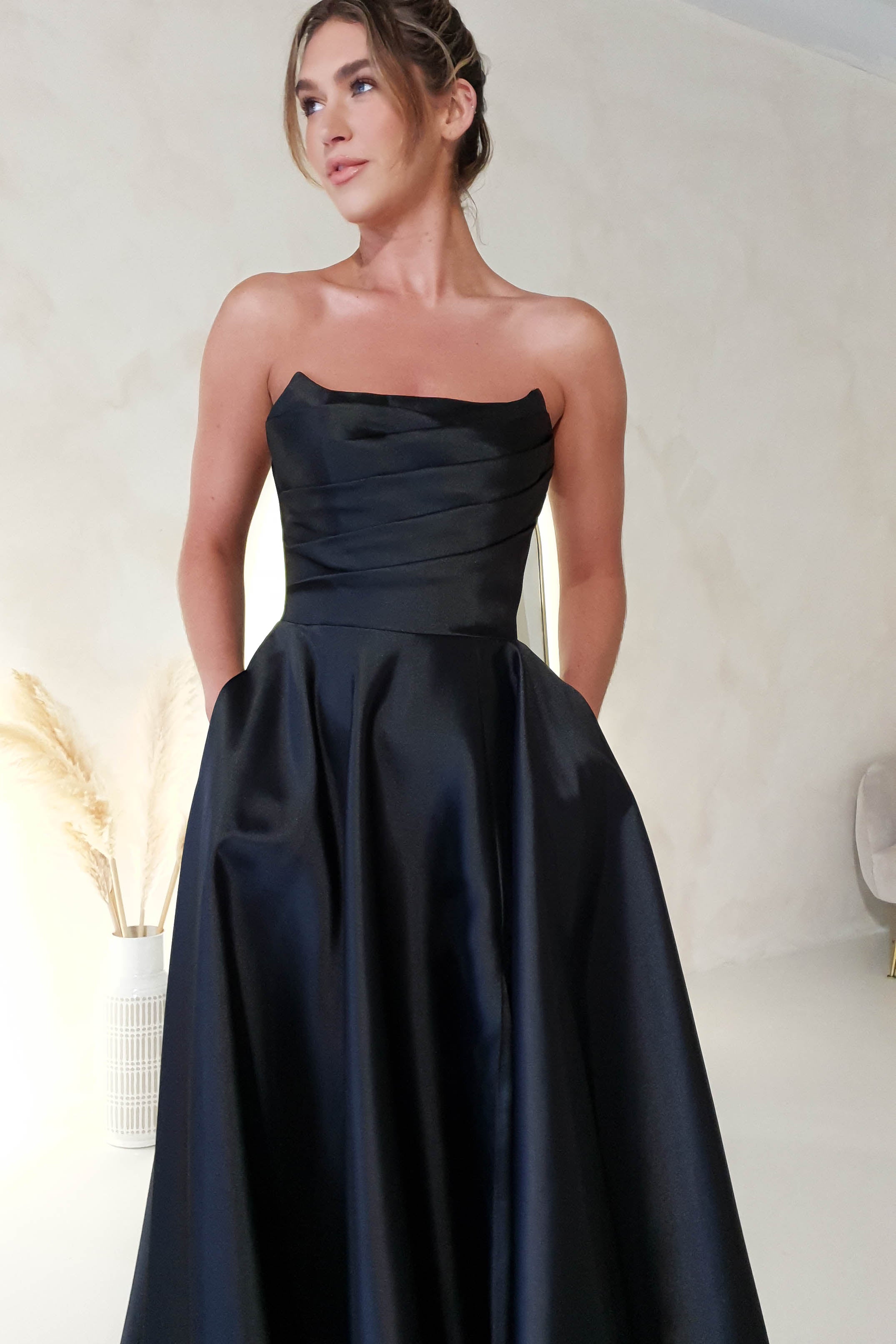 Miya Corset A - Line Satin Gown | Black | Oh Hello Clothing | XS (6)