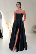 Miya Corset A - Line Satin Gown | Black | Oh Hello Clothing | XS (6)