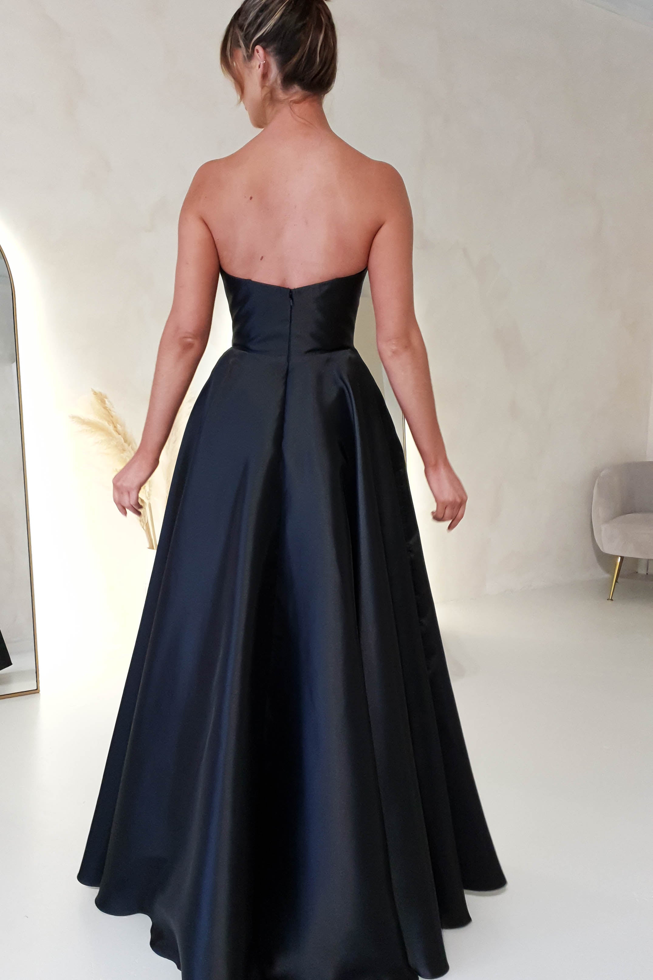 Miya Corset A - Line Satin Gown | Black | Oh Hello Clothing | XS (6)