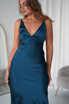 Aimie Soft Satin Maxi Dress | Teal - Oh Hello Clothing