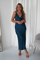 Aimie Soft Satin Maxi Dress | Teal - Oh Hello Clothing