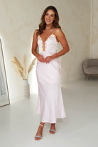 Sharley Floral Bust Satin Midi Dress | Light Pink | Oh Hello Clothing | XS (6)