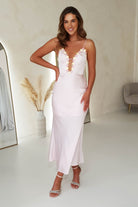 Sharley Floral Bust Satin Midi Dress | Light Pink | Oh Hello Clothing | XS (6)