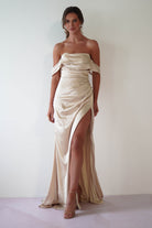 Beth Draped Silky Satin Gown | Champagne - Oh Hello Clothing