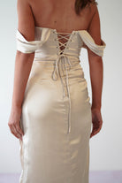 Beth Draped Silky Satin Gown | Champagne - Oh Hello Clothing