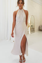 Evelyn Halterneck Midi Dress | Champagne | Oh Hello Clothing | XS (6)