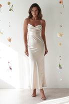 Everleigh Soft Satin Midi Dress | Champagne - Oh Hello Clothing