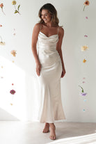 Everleigh Soft Satin Midi Dress | Champagne - Oh Hello Clothing
