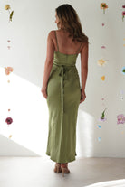 Everleigh Soft Satin Midi Dress | Olive - Oh Hello Clothing