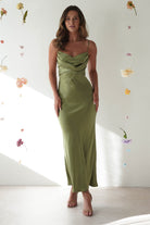 Everleigh Soft Satin Midi Dress | Olive - Oh Hello Clothing