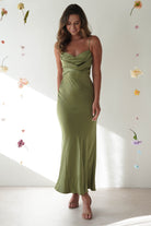 Everleigh Soft Satin Midi Dress | Olive - Oh Hello Clothing