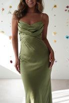 Everleigh Soft Satin Midi Dress | Olive - Oh Hello Clothing
