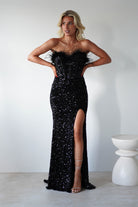 Lydia Sequin Feather Strapless Gown | Black | Oh Hello Clothing | S (8)