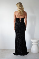 Lydia Sequin Feather Strapless Gown | Black | Oh Hello Clothing | S (8)