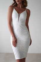 Palmira Sequin Midi Dress | White Iridescent - Oh Hello Clothing
